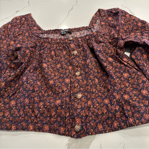 Madewell Puff-Sleeve Button-Front Crop Top in Orchard Floral - Picture 9 of 10
